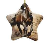 Pendentif en forme d'étoile en céramique à suspendre en forme de sapin de Noël avec motif cheval de l'Ouest imprimé avec soin trous percés