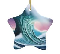Pendentif en forme d'étoile en céramique à suspendre en forme de sapin de Noël - Motif tsunami - Conçu spécifiquement pour les vacances - 7,9 x 7,9 cm