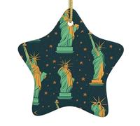 Pendentif en forme d'étoile en céramique à suspendre en forme de sapin de Noël - Statue de la Liberté à New York - Conçu spécifiquement pour les vacances - 7,9 x 7,9 cm