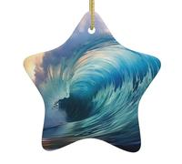 Pendentif en forme d'étoile en céramique à suspendre en forme de sapin de Noël YYHWHJDE bleu océan vagues Conçu spécifiquement pour les vacances 7,9 x 7,9 cm