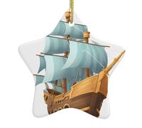 Pendentif en forme d'étoile en céramique à suspendre Motif bateau pirate dans les vagues 7,9 x 7,9 cm