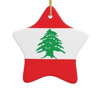 Pendentif en forme d'étoile en céramique à suspendre Motif WHJSSF Drapeau du Liban Trous soigneusement percés Corde en métal