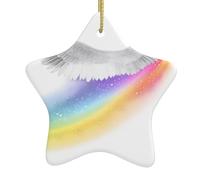 Pendentif en forme d'étoile en céramique à suspendre pour sapin de Noël avec ailes de WHJSSF recouvertes d'impressions lumineuses avec cordon en fil doré facile à suspendre