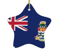 Pendentif en forme d'étoile en céramique à suspendre pour sapin de Noël - Drapeau WHJSSF des îles Caïmans - Avec cordon métallique doré - Facile à suspendre