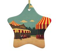 Pendentif en forme d'étoile en céramique à suspendre pour sapin de Noël - Motif de cirque vintage - Conçu spécifiquement pour les vacances - 7,9 x 7,9 cm
