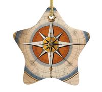 Pendentif en forme d'étoile en céramique à suspendre pour sapin de Noël Motif loi de la boussole WHJSSF Design exquis 7,9 x 7,9 cm