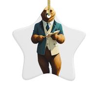 Pendentif en forme d'étoile en céramique à suspendre pour sapin de Noël WHJDPP Art Peintre Ours avec cordon en fil doré Facile à suspendre