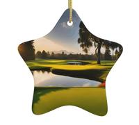Pendentif en forme d'étoile en céramique à suspendre pour sapin de Noël WHJSSF avec joli parcours de golf avec cordon en fil doré facile à suspendre