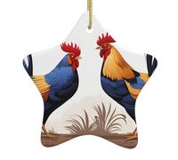 Pendentif en forme d'étoile en céramique à suspendre pour sapin de Noël - WHJSSF - Coq français - Avec cordon en fil doré - Facile à suspendre
