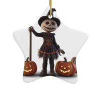 Pendentif en forme d'étoile en céramique à suspendre pour sapin de Noël WHJSSF Halloween citrouille sorcière image conçue spécialement pour les vacances 7,9 x 7,9 cm