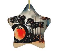 Pendentif en forme d'étoile en céramique à suspendre pour sapin de Noël WHJSSF Jazz Drum Motif facile à accrocher sur les arbres, les portes et les fenêtres