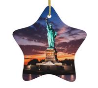 Pendentif en forme d'étoile en céramique à suspendre pour sapin de Noël WHJSSF Statue de la Liberté, motif USA Design exquis 7,9 x 7,9 cm