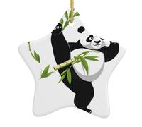 Pendentif en forme d'étoile en céramique à suspendre pour sapin de Noël WHJSSF Tai Chi Panda Motif Bambou Trous soigneusement percés Corde en métal