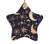 Pendentif en forme d'étoile en céramique à suspendre pour sapin de Noël XBKGOHA Golden Stars In The Night Sky Imprimé Conçu spécifiquement pour les vacances 7,9 x 7,9 cm