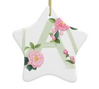 Pendentif en forme d'étoile en céramique à suspendre pour sapin de Noël YYHHAOFA avec image camélia facile à accrocher sur les arbres, les portes et les fenêtres