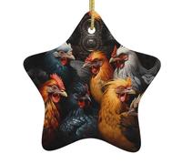 Pendentif en forme d'étoile en céramique à suspendre pour sapin de Noël YYHHAOFA Coq habillé de nombreuses couleurs Image facile à accrocher sur les arbres, portes et fenêtres