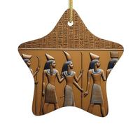 Pendentif en forme d'étoile en céramique à suspendre pour sapin de Noël YYHHAOFA Egypte Hiéroglyphes avec cordon en fil doré facile à suspendre