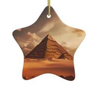 Pendentif en forme d'étoile en céramique à suspendre pour sapin de Noël YYHHAOFA - Pyramide égyptienne dans le désert - Avec cordon en fil doré - Facile à suspendre