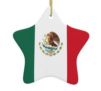 Pendentif en forme d'étoile en céramique à suspendre pour sapin de Noël YYHWHJDE Drapeau du Mexique imprimé avec cordon métallique doré facile à suspendre