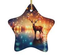 Pendentif en forme d'étoile en céramique à suspendre pour sapin de Noël Yyhwhjde Spirit Deer In The Starlight Prints Conçu spécifiquement pour les vacances 7,9 x 7,9 cm