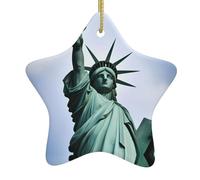 Pendentif en forme d'étoile en céramique à suspendre pour sapin de Noël YYHWHJDE Statue de la Liberté avec impression NYC Conçu spécifiquement pour les vacances 7,9 x 7,9 cm
