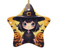 Pendentif en forme d'étoile en céramique à suspendre pour WHJSSF Halloween Motif sorcière Design exquis 7,9 x 7,9 cm
