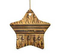 Pendentif en forme d'étoile en céramique de style vintage avec hiéroglyphes égyptiens, un ornement unique pour les décorations rustiques de sapin de Noël
