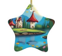 Pendentif en forme d'étoile en céramique pour sapin de Noël - DDCXZPP - Impressions de villes féériques - Maisons, centres commerciaux, supermarchés et magasins
