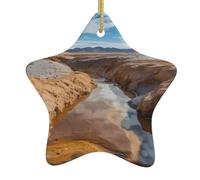 Pendentif en forme d'étoile en céramique pour sapin de Noël DLXW Source d'eau dans le désert Motif maisons, centres commerciaux, supermarchés et magasins