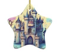 Pendentif en forme d'étoile en céramique pour sapin de Noël - HJFCZH - Château de conte de fées - Trous soigneusement percés - Corde en métal