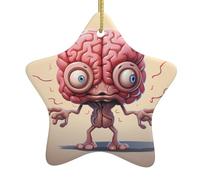 Pendentif en forme d'étoile en céramique pour sapin de Noël - Motif cerveau humain - Trous soigneusement percés - Corde en métal