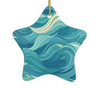Pendentif en forme d'étoile en céramique pour sapin de Noël Motif WHJSSF aube vagues de l'océan Trous soigneusement percés Corde en métal