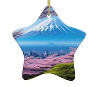 Pendentif en forme d'étoile en céramique pour sapin de Noël YYHWHJDE Fuji au début du printemps - Trous soigneusement percés - Corde en métal