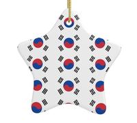 Pendentif en forme d'étoile en céramique pour sapin de Noël - YYHWHJDE - Impression sur le drapeau de la République de Corée - Design exquis - 7,9 x 7,9 cm