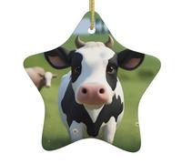 Pendentif en forme d'étoile en céramique pour sapin de Noël - YYHWHJDE - Jolie petite vache - Trous soigneusement percés - Corde en métal