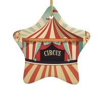 Pendentif en forme d'étoile en céramique pour sapin de Noël - YYHWHJDE vintage - Imprimé sur fond de cirque - Trous soigneusement percés - Corde en métal