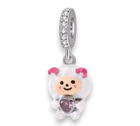 Pendentif en forme d'ourson en argent sterling 925 - Pierres de zircone - Avec boîte, chiffon de polissage et pochette en velours - Bracelets de collection - Bracelets à breloques ou chaîne