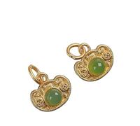 pendentif en jade, Pendentif Feng Shui en jade naturel Ruyi avec breloques dorées (1 pièce)