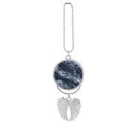 Pendentif en marbre bleu marine mixte de 17 cm - Ornements à suspendre en métal pour rétroviseur de voiture, porte-clés double face, attrape-soleil, pour homme et femme