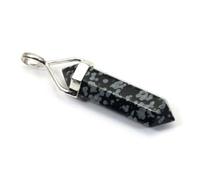 Pendentif en obsidienne flocon de neige double extrémité en argent 925 - 30 mm