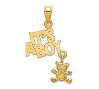 Pendentif en or 10 carats avec breloque en forme d'ours en peluche Inscription It's a Teen With Teddy Bear 30,5 x 13,6 mm de large