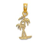 Pendentif en or 14 carats avec pendentif double palmier texturé 13,17 x 7,9 mm de large et 0,73 mm d'épaisseur pour femme