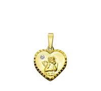 Pendentif en or 333 jaune brillant/mat coeur avec ange 1 cristal blanc 14 car...