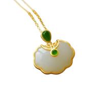 Pendentif en or ancien héritage d'héritage Hetian Jade Ruyi longue durée de vie, collier de verrouillage de sécurité surface sable or J