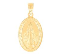 Pendentif en or jaune 14 carats pour femme avec médaille miraculeuse de la Vierge Marie ovale 24,2 x 11,9 mm de large