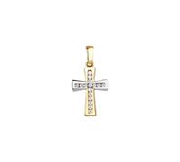 Pendentif en or jaune 375/- motif bicolore croix avec 16 zircons blancs V