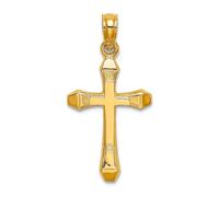 Pendentif en or jaune massif 10 carats poli avec pointes biseautées et croix religieuse 23,35 mm de long pour femme