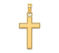 Pendentif en or jaune massif 10 carats poli style bloc perles religieuse croix religieuse 22 mm de long collier pour femme