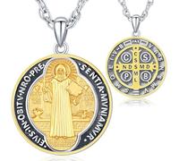 Pendentif en or St Michel/St Benoît/Saint Christophe/Gabriel/pour homme et femme, collier Saint Archange Michael en argent sterling Amulette de prière pour nous, bijoux religieux, cadeaux en coquille