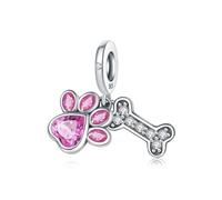 Pendentif en os de patte rose, accessoire de bracelet à breloques en argent sterling 925, compatible avec le collier de bracelet pandora